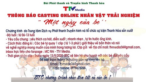 Thông báo casting online nhân vật trải nghiệm "một ngày của bé"